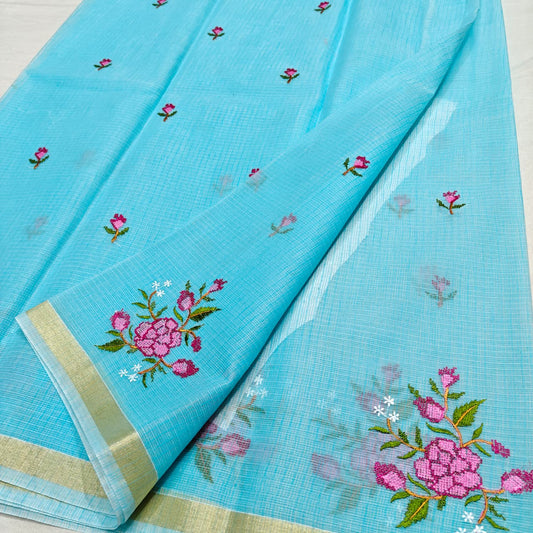 Cotton Kota Cross Stitch Embroidery Saree