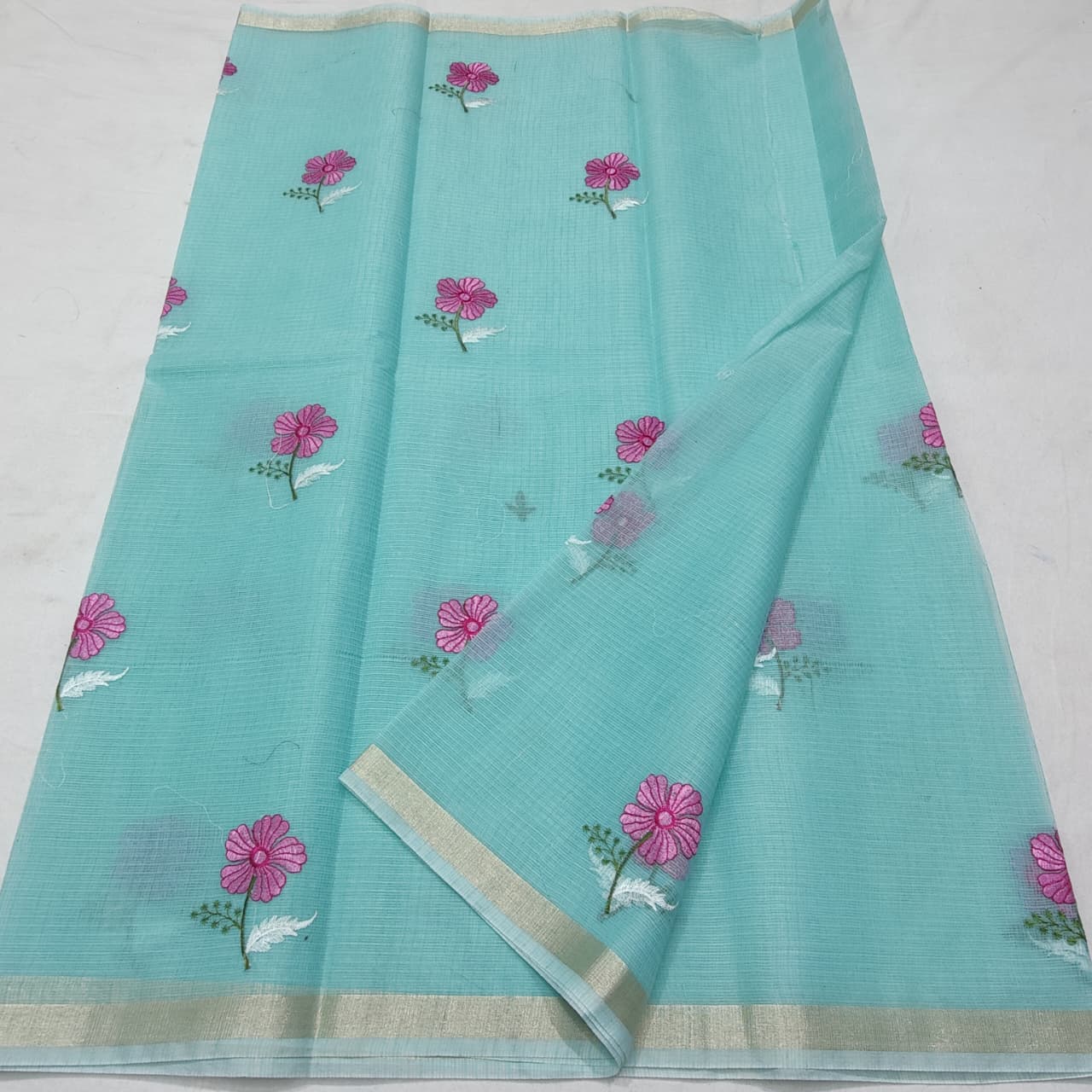 Flower Motif Embroidery Kota Saree - Simple and Elegant