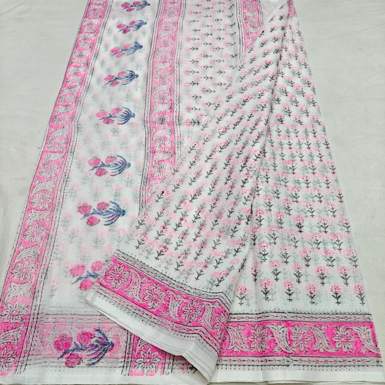 Kota Doria Hand Block Printed Saree - Soft and Traditional
