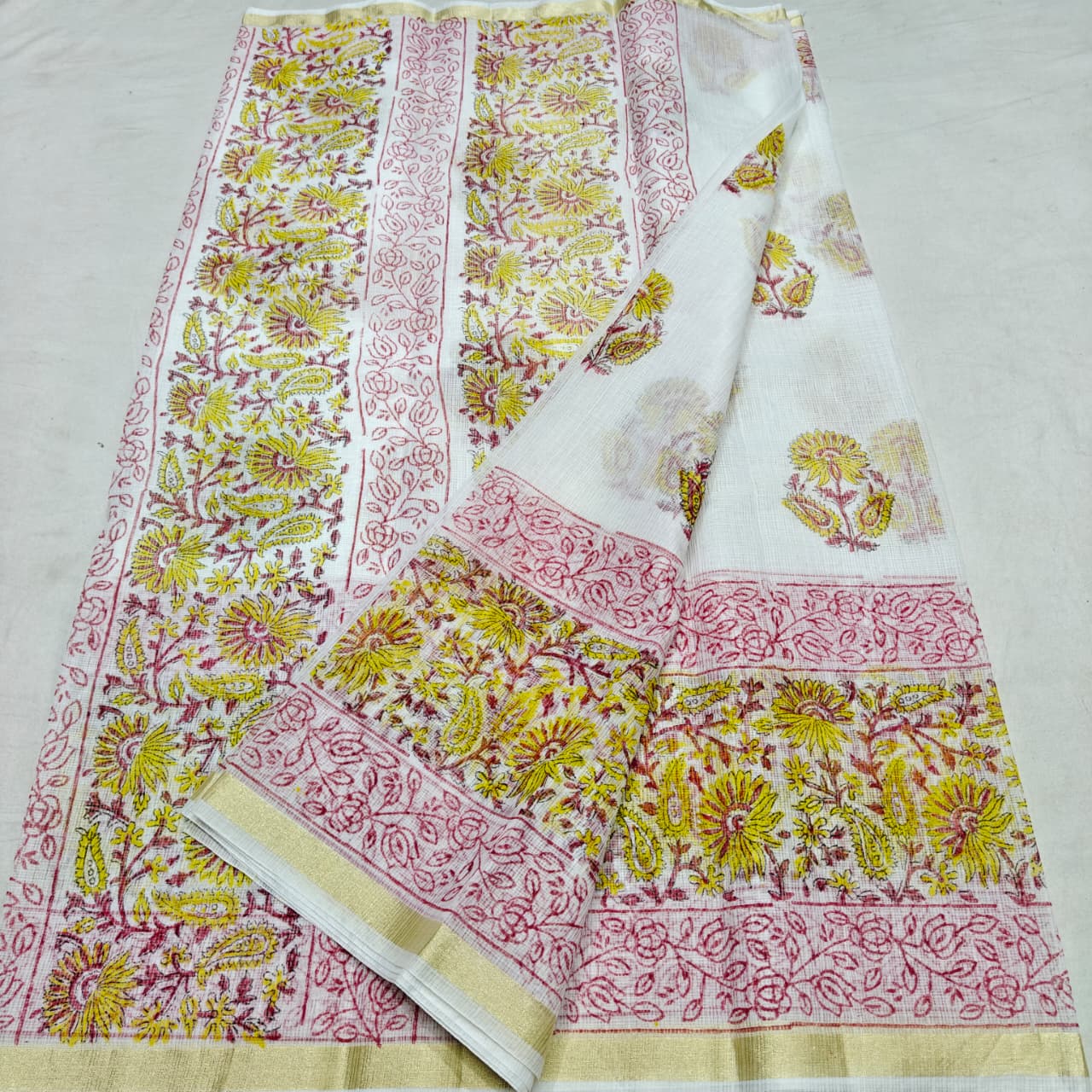 Traditional Kota Doria Block Printed Saree