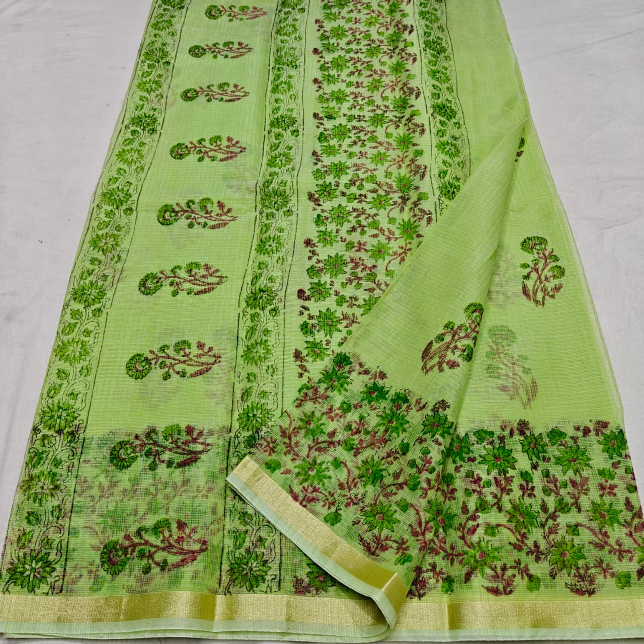 Kota Doria Hand Block Printed Saree - Traditional