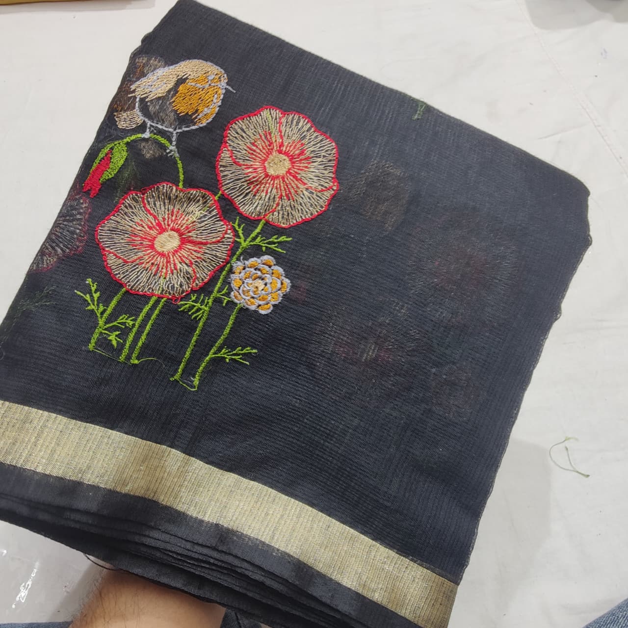Elegant Embroidered Kota Saree - Lightweight Summer Collection
