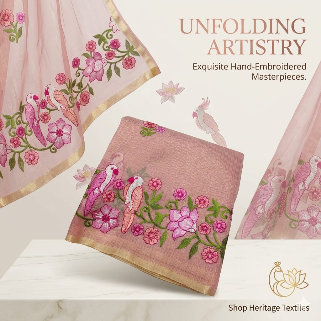 Tissue Kota Embroidery Saree - Premium and Elegant