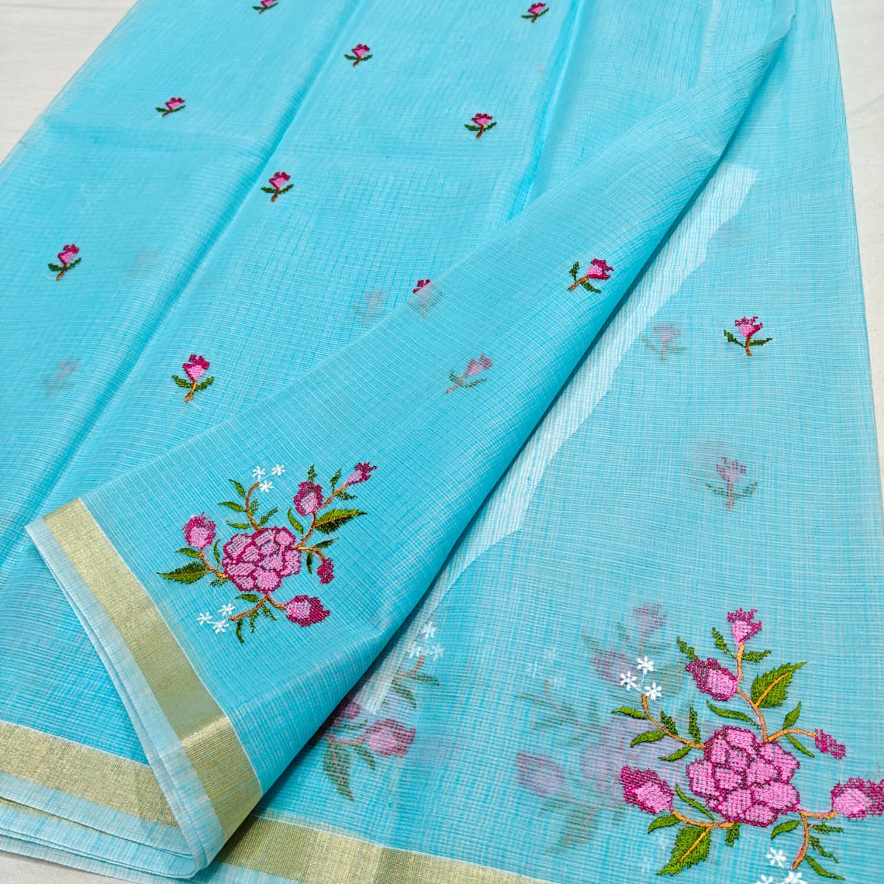 Cotton Kota Cross Stitch Embroidery Saree