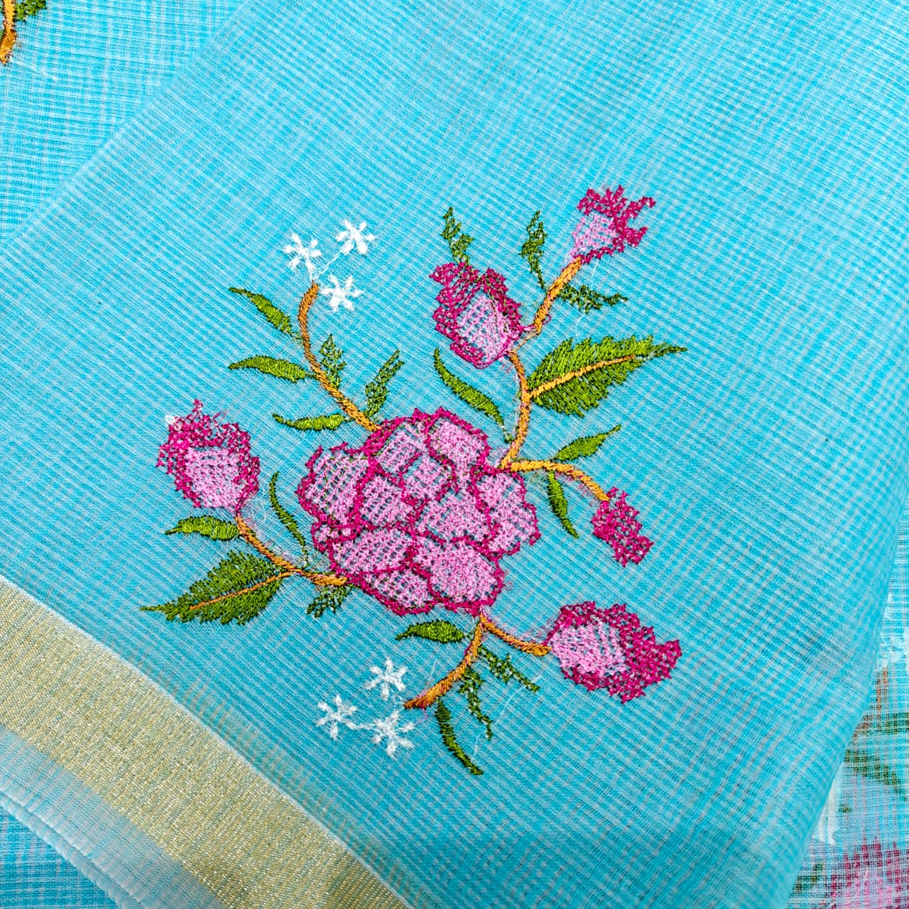 Cotton Kota Cross Stitch Embroidery Saree