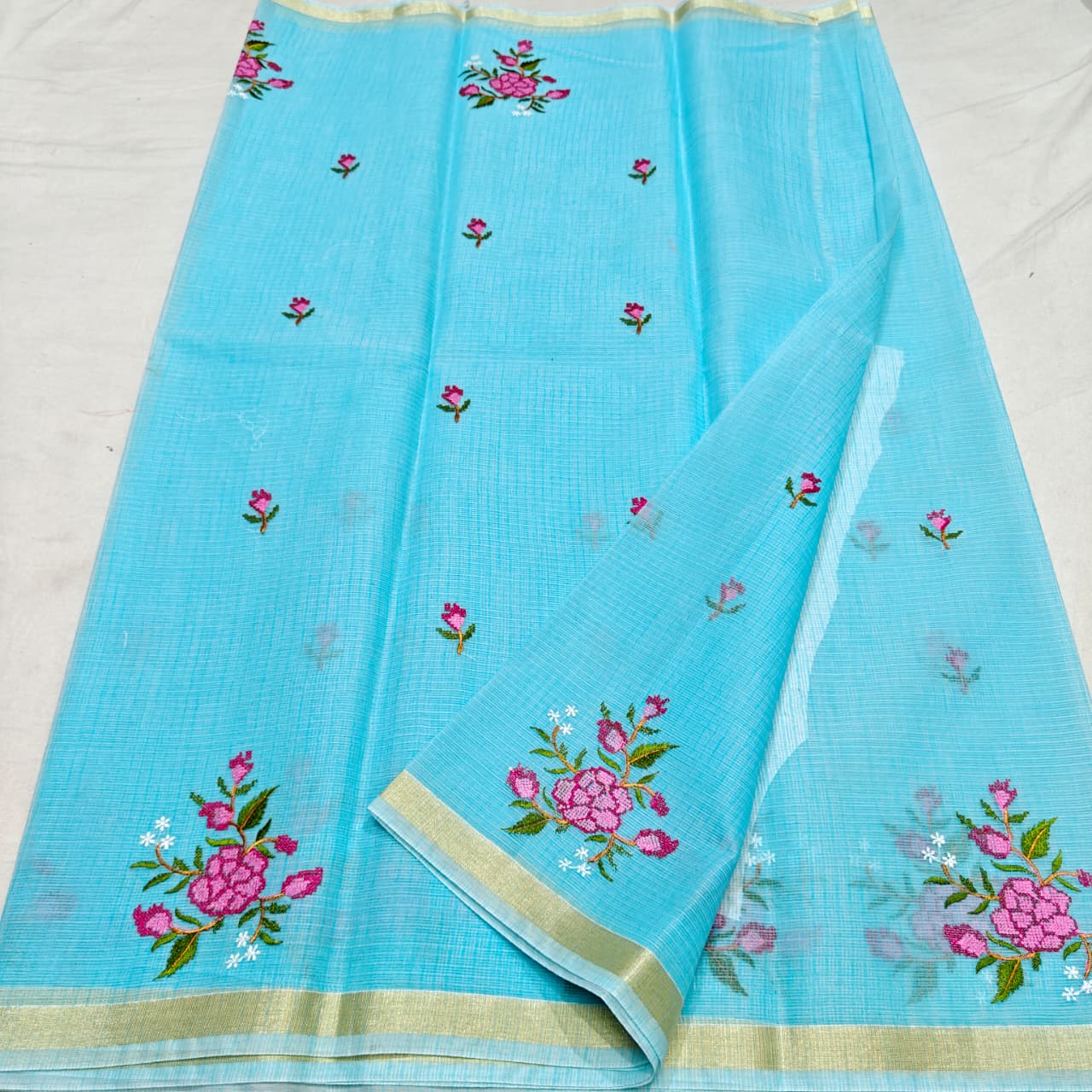 Cotton Kota Cross Stitch Embroidery Saree