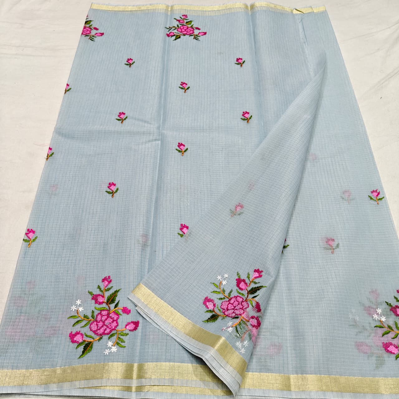 Cotton Kota Cross Stitch Embroidery Saree