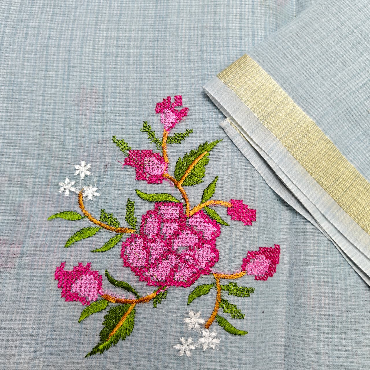 Cotton Kota Cross Stitch Embroidery Saree