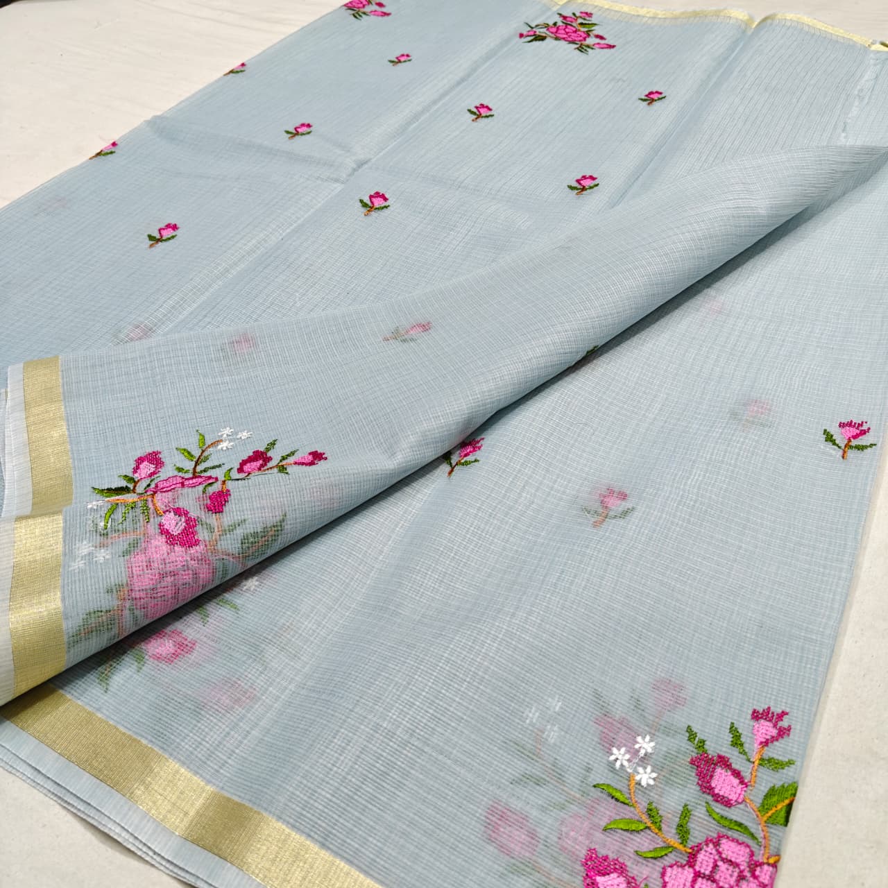 Cotton Kota Cross Stitch Embroidery Saree