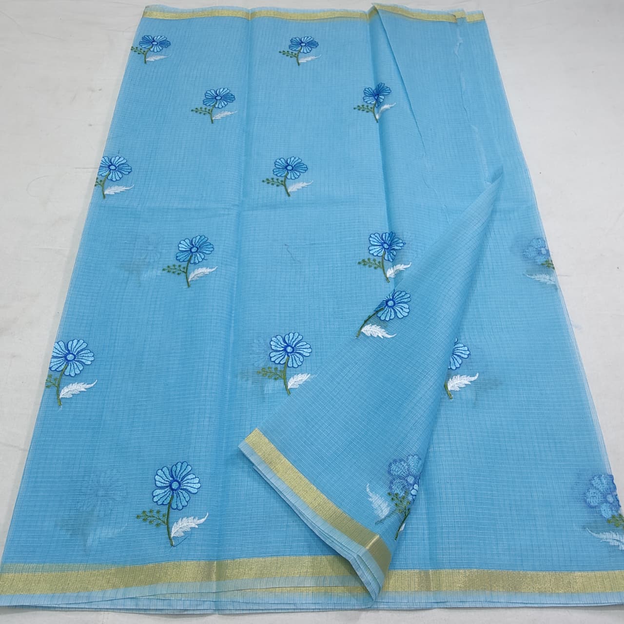 Flower Motif Embroidery Kota Saree - Simple and Elegant