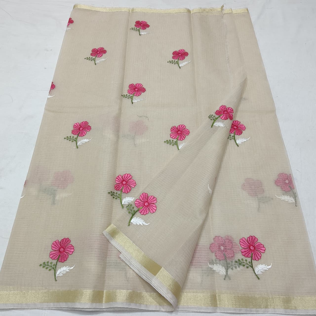 Flower Motif Embroidery Kota Saree - Simple and Elegant