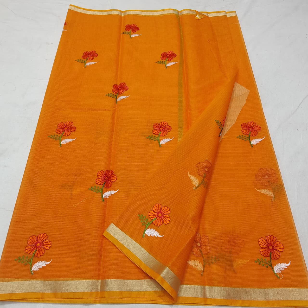 Flower Motif Embroidery Kota Saree - Simple and Elegant