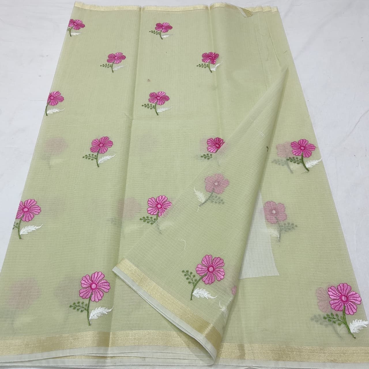 Flower Motif Embroidery Kota Saree - Simple and Elegant