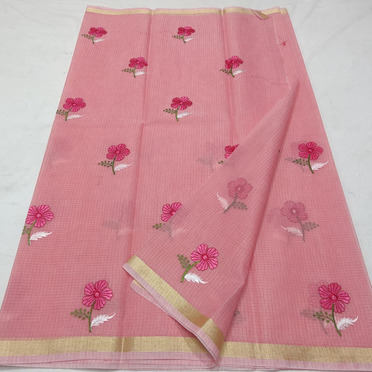 Flower Motif Embroidery Kota Saree - Simple and Elegant