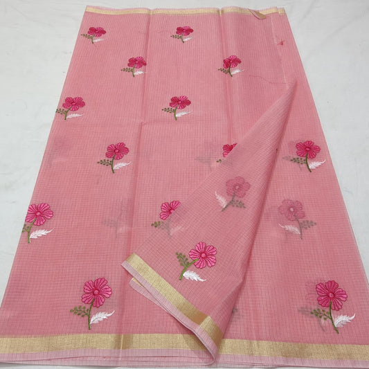 Flower Motif Embroidery Kota Saree - Simple and Elegant