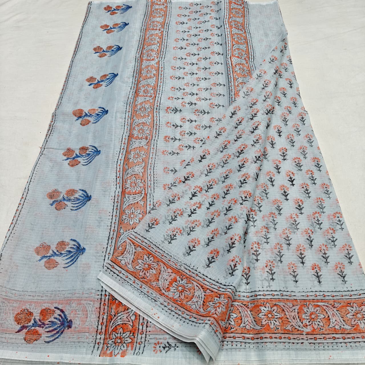 Kota Doria Hand Block Printed Saree - Soft and Traditional