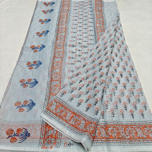 Kota Doria Hand Block Printed Saree - Soft and Traditional