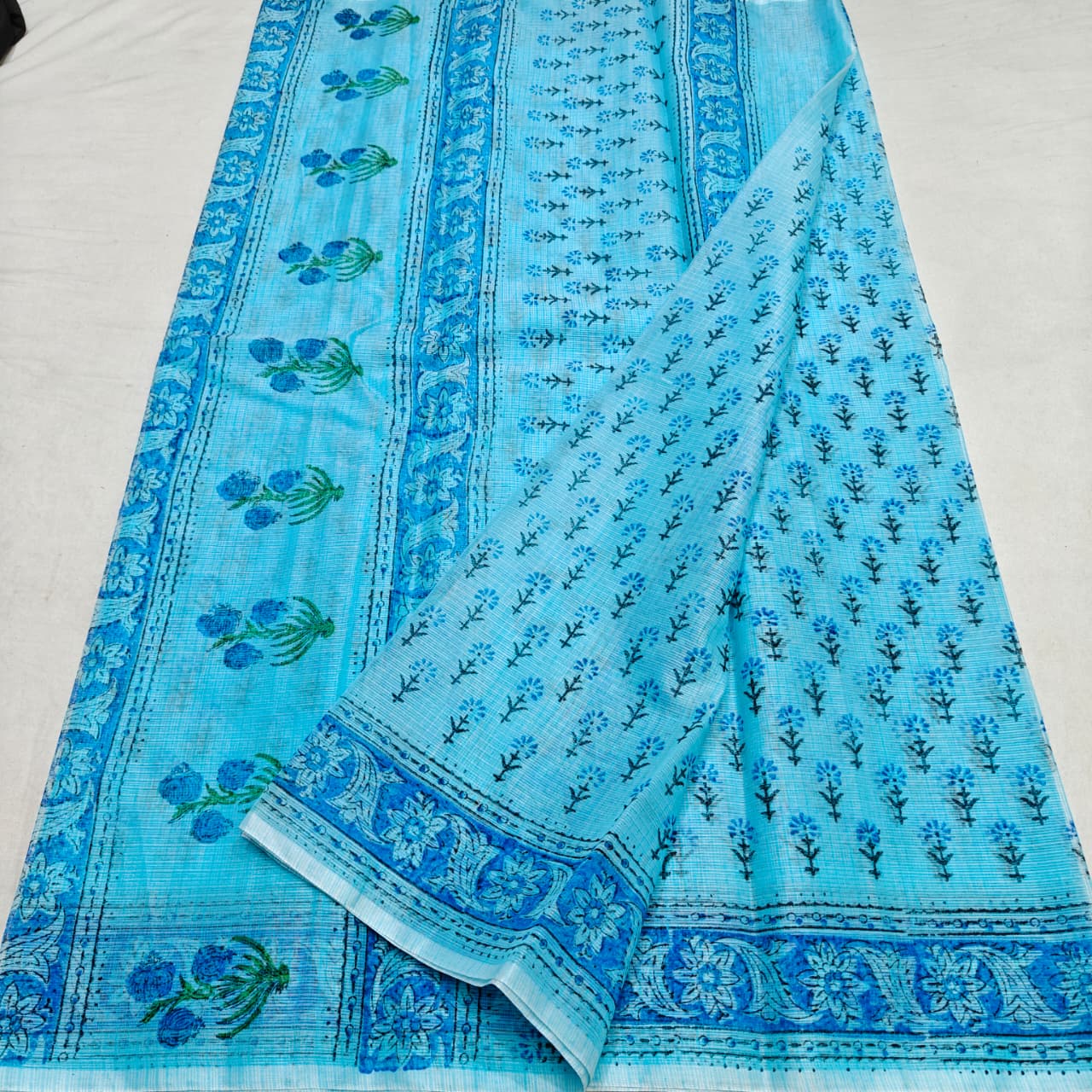 Kota Doria Hand Block Printed Saree - Soft and Traditional