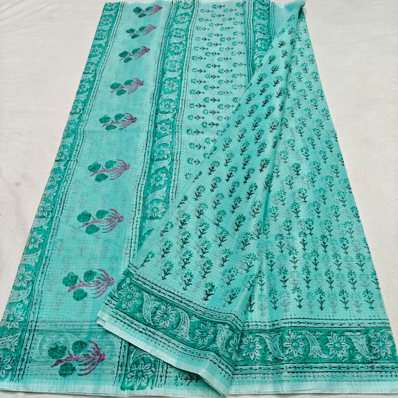 Kota Doria Hand Block Printed Saree - Soft and Traditional