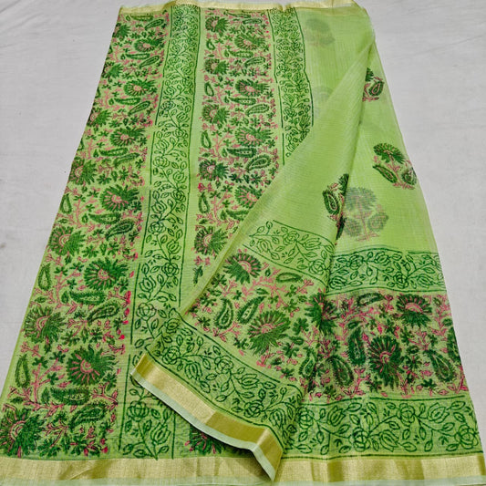 Traditional Kota Doria Block Printed Saree
