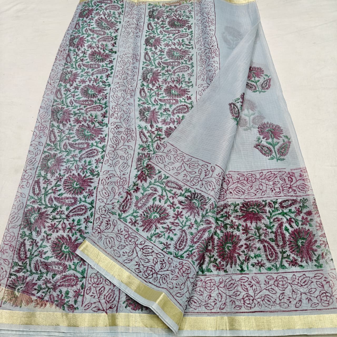 Traditional Kota Doria Block Printed Saree