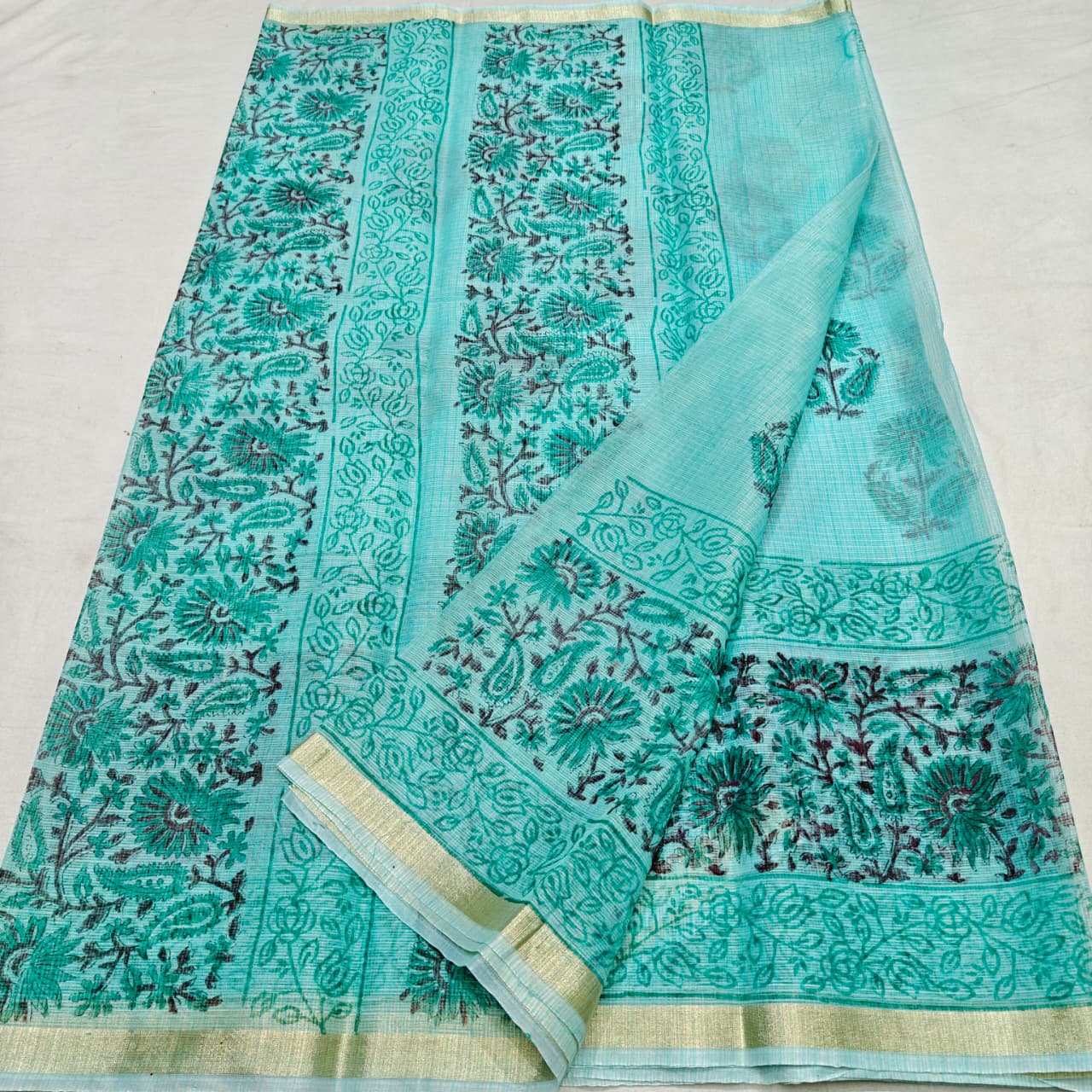 Traditional Kota Doria Block Printed Saree