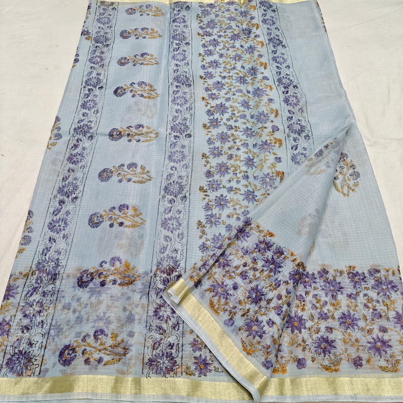 Kota Doria Hand Block Printed Saree - Traditional