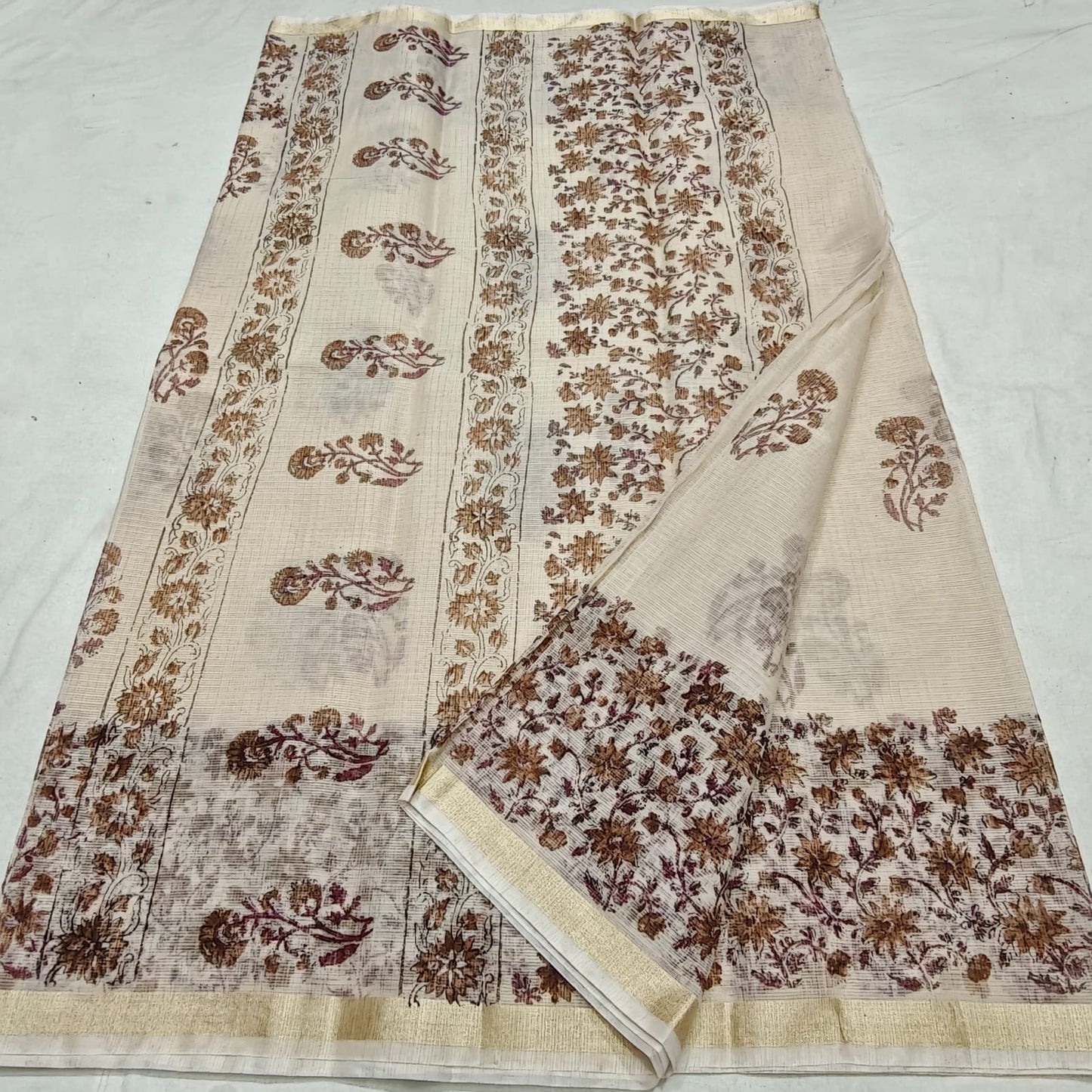 Kota Doria Hand Block Printed Saree - Traditional