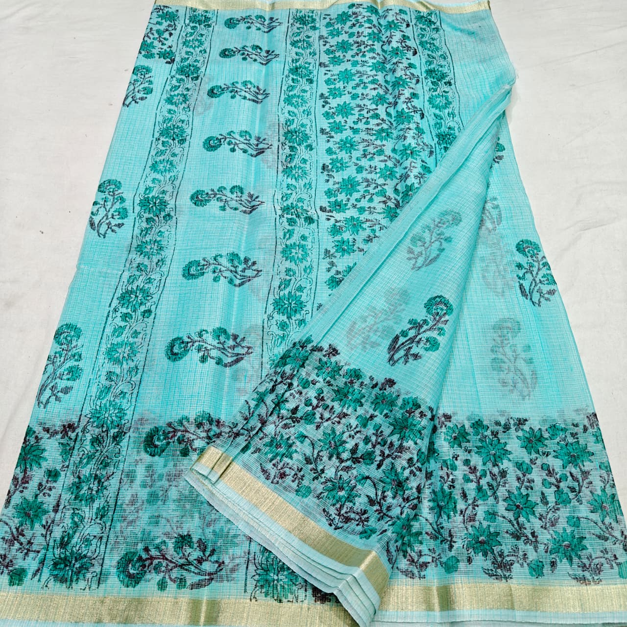Kota Doria Hand Block Printed Saree - Traditional
